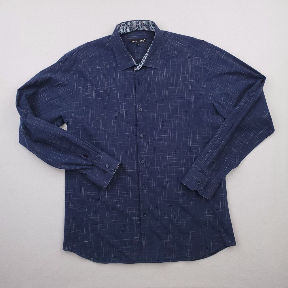 Jared Lang Shirt Mens‎ Extra Large Blue Slim Fit Button Up LS Preppy Abstract